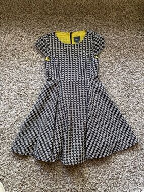 Maeve Navy & White Patterned Dress with Yellow Lining